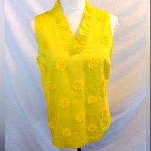 TALBOTS Sleeveless Pullover V-Neck Fringe Flower Top 18